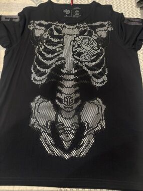 Embellished Silver Skull Ribcage Tee